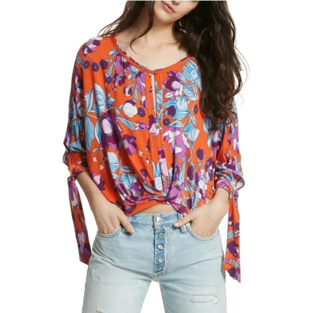 Free People Keepin' On floral slouchy top in orange and purple M